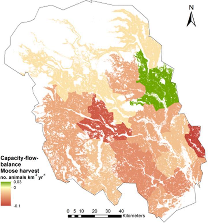Analysing capacity, an example Moose populations per municipality estimated with a basic population model (Austrheim et al.