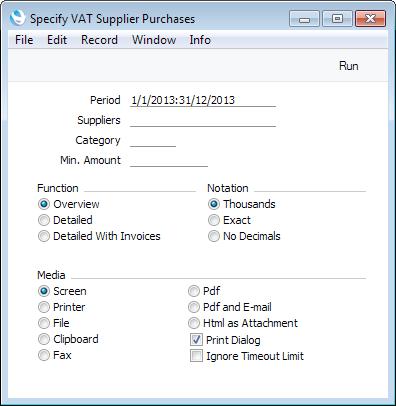 Enterprise by HansaWorld VAT Supplier Purchases This report is a simple list of Suppliers showing total purchases including VAT during the report period.