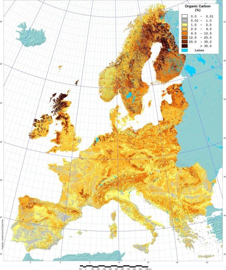 According to the European Soil Bureau, nearly 75% of the total area analysed in Southern Europe has a low (3.