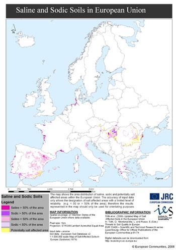 5. Soil salinization Soil salinisation affects an estimated 1 to 3 million hectares in the enlarged EU, mainly in the Mediterranean