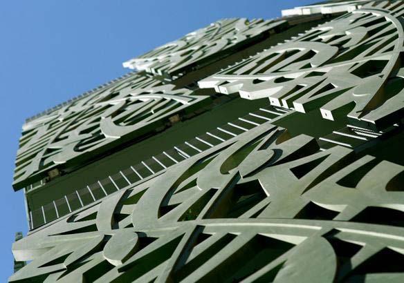 1. a) Sherbrooke Pedestrian Overpass; b) Delicate veil façade made of Ductal, Jean Bouin stadium in Paris (Lafarge, 2013); c) Mineral leaf decor for a vertical landscape, ZAC Paris Rive Gauche,