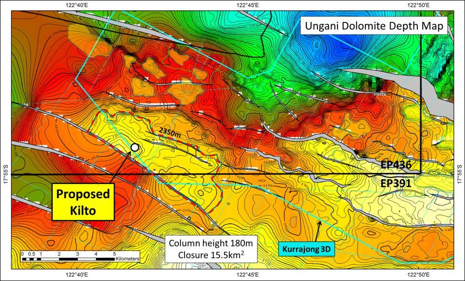trend Kilto is the same depth as Ungani and is close to basinal charge areas (oil source rock) Play Extension Opener Follow-up 15x Kurrajong trend modest sized oil