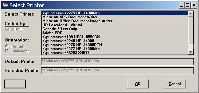 The following dialog box displays: 11 Within the Select Printer window, verify or highlight the appropriate Printer s name.