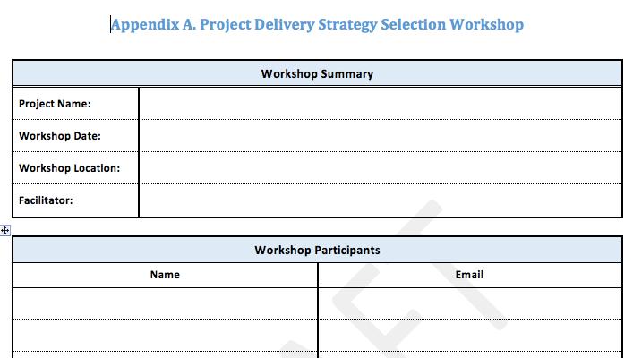 Workshop Workshop Goal Identify the targeted delivery strategy for your project Bring together key stakeholders BEFORE