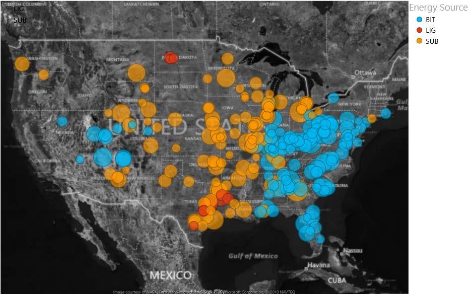 The existing fleet of power plants and the shale gas revolution The map below shows the locations and type of coal used at the 435 still operating coal fueled power plants larger than 250 megawatts