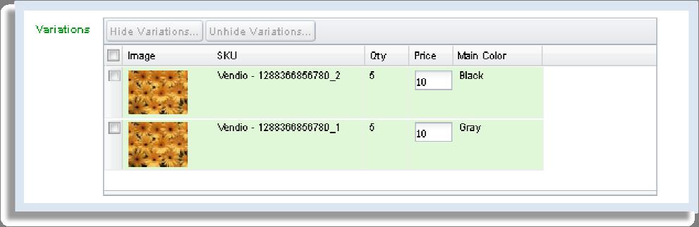 Variations Variations which you have created under the Inventory & Variations tab will be displayed under Variations in the Sell on ebay tab.
