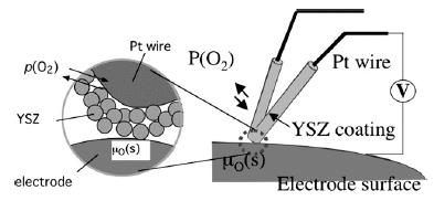 7 scale. Since the electrolyte layer on the probe is porous, gas phase oxygen transport is not prohibited. A schematic of the probe is shown in figure 1.7. Figure 1.