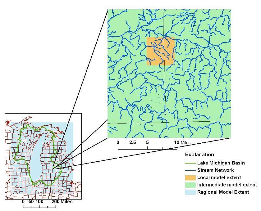 Ground-Water-Flow Model: Regional to Local Scales Scale Regional Intermediate Local Area (mi2) Cells per layer Cell size
