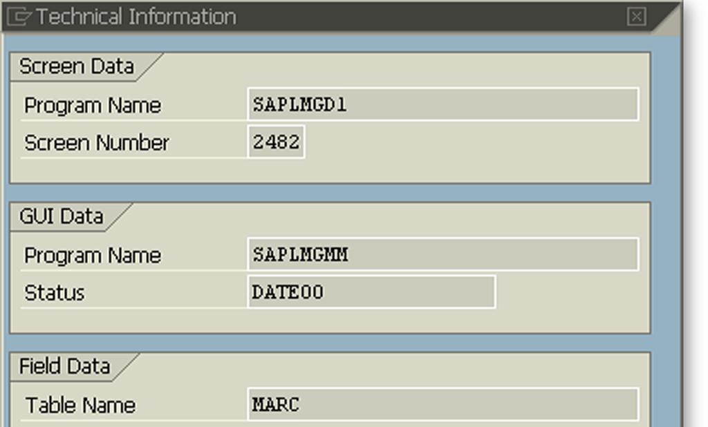 MATERIAL MASTER BASICS Figure 2.2: Technical Information table and field name 2.