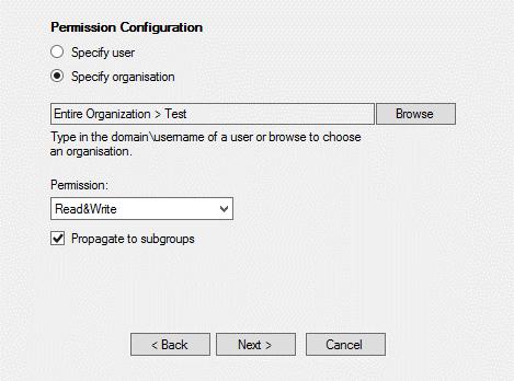Permissions Configuration Select Specify organization.