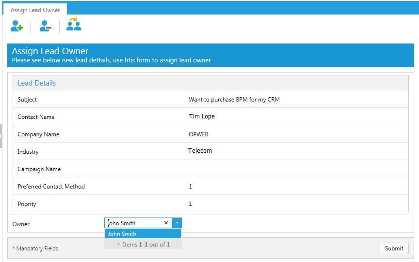 Create a lead within CRM: Create Lead in CRM Check that the Sequence Workflow sends an Assign