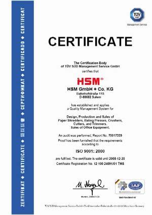 Quality Made in Germany HSM manufactures most of the components internally to maintain high quality standards All