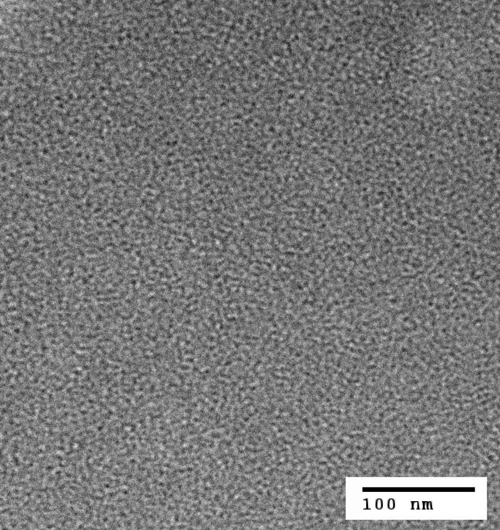 PCBM nanoparticle distribution in P3HT 80 kv electron beam energy 1:1 PCBM:P3HT by weight at 1 wt%