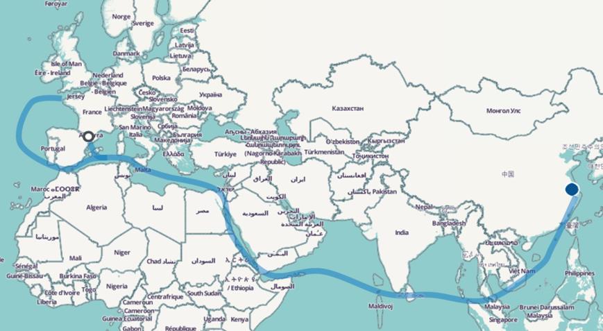 Europe MED Asia trade route