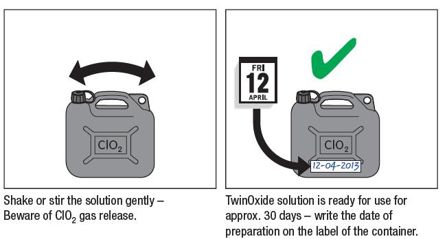 Prepare the 0.3% ClO 2 Standard Solution 6. Shake or stir the solution gently Beware of ClO 2 gas release. 7.