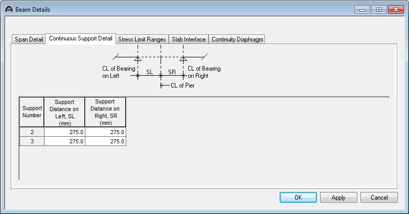 Specifying the Beam Details: Double click Beam Details in the tree to open the Beam Details window. Enter the span details as shown below.
