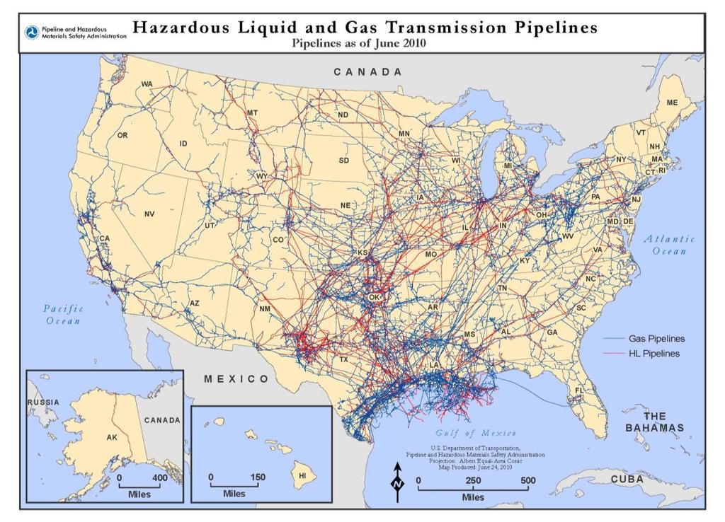 the ton-miles of the nation s oil and petroleum products transported by pipelines 3 and nearly all natural gas used in the U.S. transported by transmission pipelines. Figure 1: U. S.