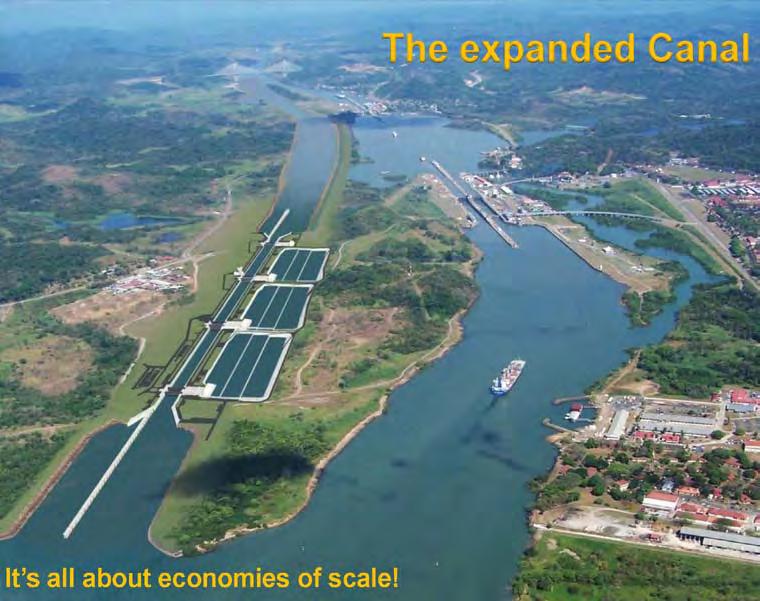 Panama/Suez Canals Panama Canal Opens 2015 Tolls will increase today $85/TEU, could be over $100/TEU after opening Line haul cost savings will be the key Who sees that