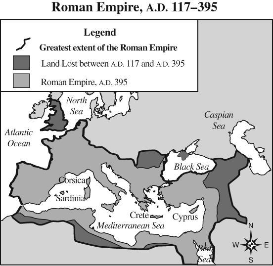 Depth of Knowledge: 2 Correct Answer: C By the year A.D. 395, the Roman Empire no longer bordered what body of water?