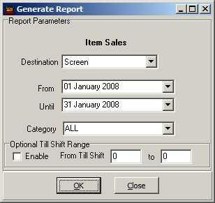 12 1.1.2 Aura BackOffice 6.0.0 Reports Item Sales The Item Sales report has four variations: grouping by Category, Size, Report Group and Till.