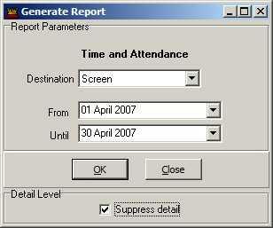 120 1.7.6 Aura BackOffice 6.0.0 Reports Time and Attendance The Time and Attendance report displays the hours during the selected period that any employees were active in the system.