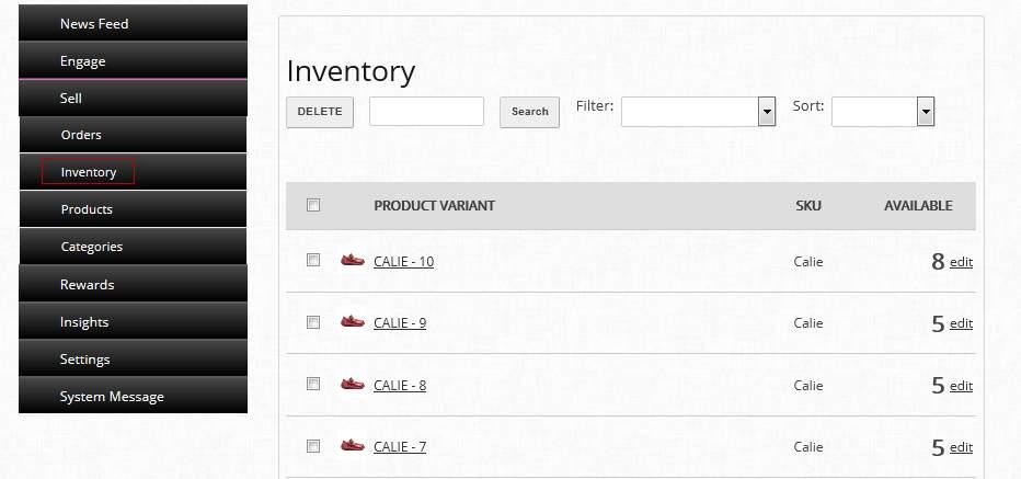 5. Manage Inventory A couple of things you can do here to help zoom in to selected groups of products in your inventory. 1) You can do a product search by keying the name in the search field here.