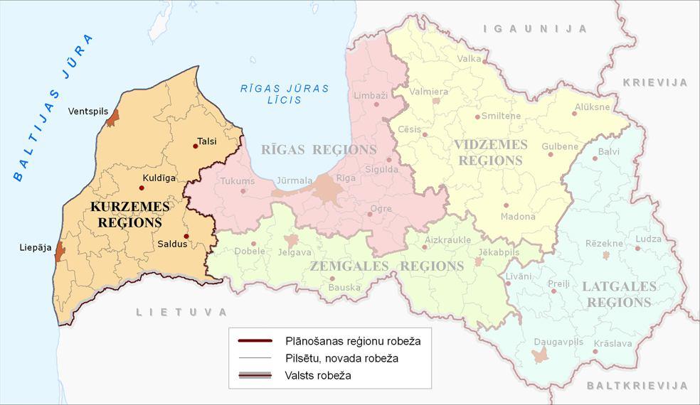 2. KURZEMES REĢIONS 2.1.1. Kurzemes reģiona vizītkarte Teritorija 13,6 tūkst.km 2 Pilsētas Ventspils, Liepāja, Kuldīga, Talsi, Saldus Iedzīvotāju skaits 299 tūkst.