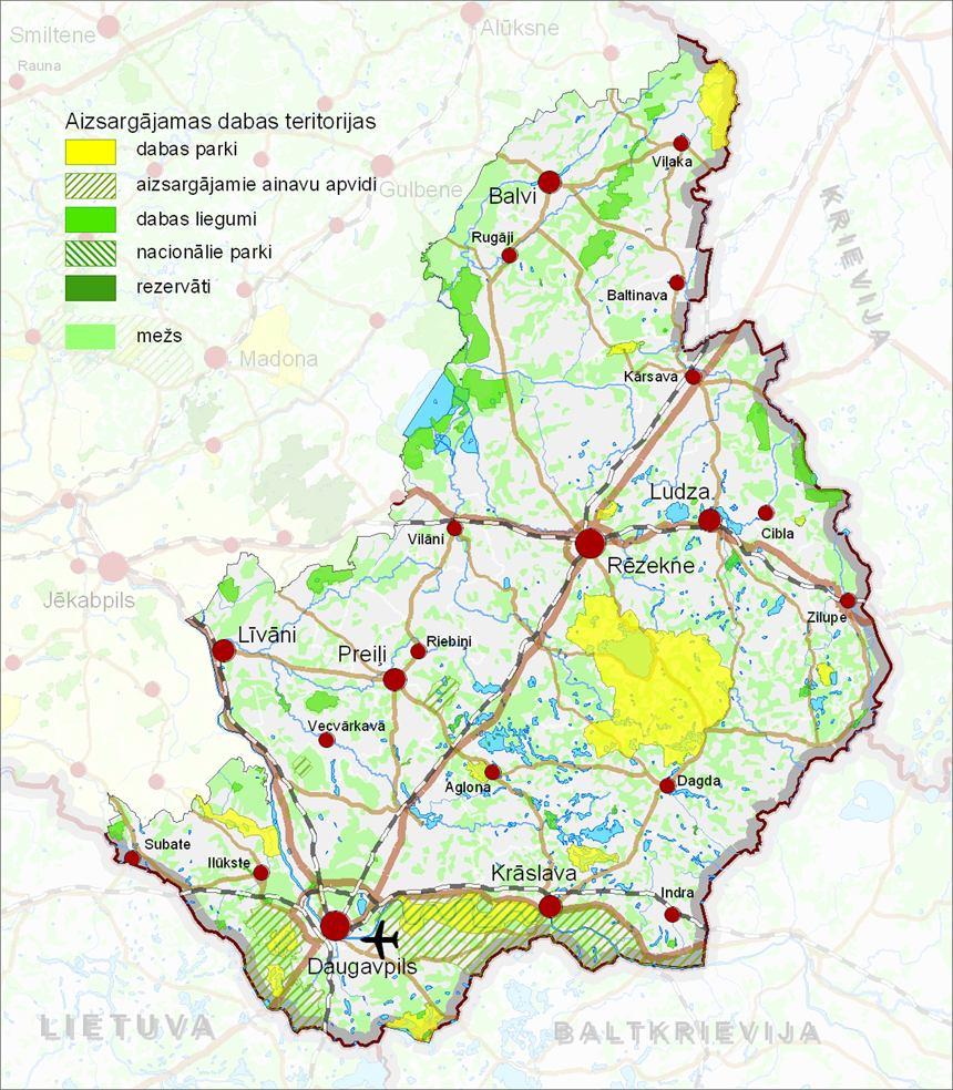 60. att. Īpaši aizsargājamās dabas teritorijas Latgales reģionā Avots: autoru izstrādāts, izmantojot SIA Envirotech.