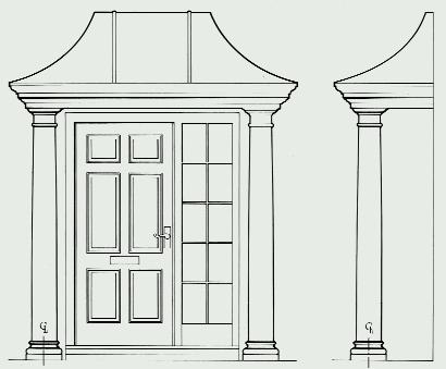Entrance Porches Woodstock Standard projections 680mm, 990mm or 1300mm 50mm The Woodstock is supplied complete with Doric columns, pediment and ceiling with detachable