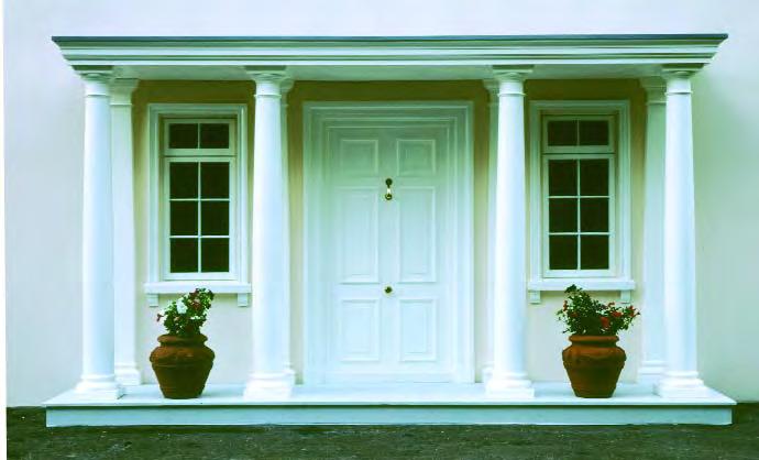 Entrance Porches Exeter The Exeter is supplied complete with Doric columns, pediment and ceiling with detachable grey roof having an integral gutter, with rainwater spigot and flexible pipe for