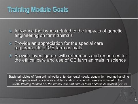 To present an overview of issues related to the impacts of genetic engineering on farm animals. 2.