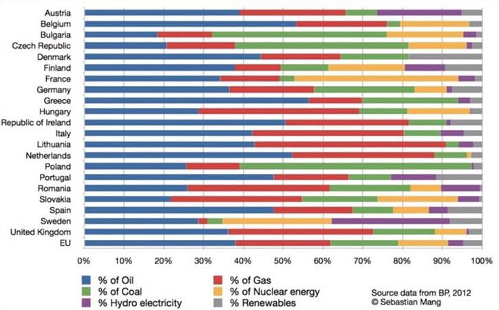 Renewable Energy Policy in the European Union Figure 4: The energy mixes of the different EU member states in 2011 (Mang, 2013).