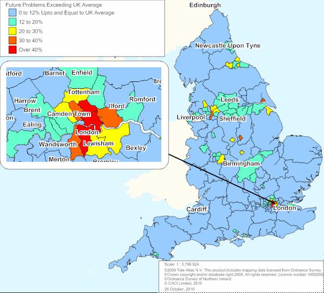 14.2 Future Problems The following map illustrates where the percentage of the resident population with future problems at Local Authority Level exceeds the UK average of 12%.