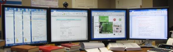 Typical Apex workstation with multiple screens that allows synoptic view of up to 16 documents.