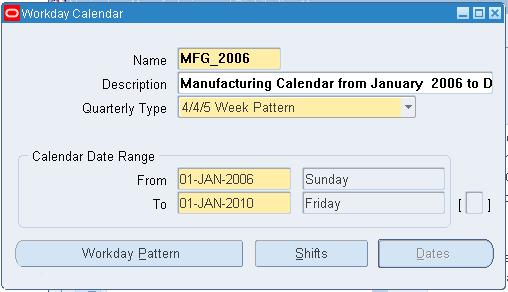 Workday Calendar Window The default system calendar acquires the following attributes from the selected calendar: The start day of a week and month period: Derived from the start date of the calendar.