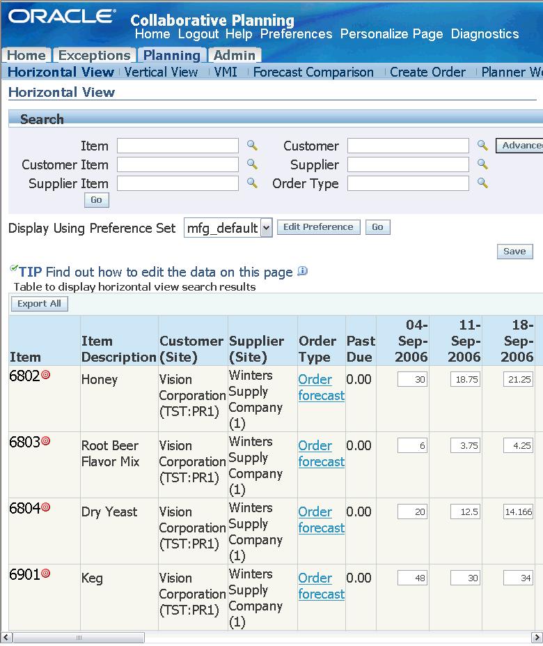 Horizontal View Displaying Order Forecast Posted By OEM Supplier reviews order forecast and posts its supply commit The supplier reviews the order forecast from the OEM organization.