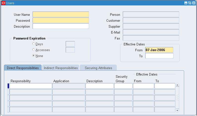 Users Window 3. A user must be a member of your company or a member of an established customer or supplier in the Oracle ERP system. Customers are maintained in the Oracle Order Management system.