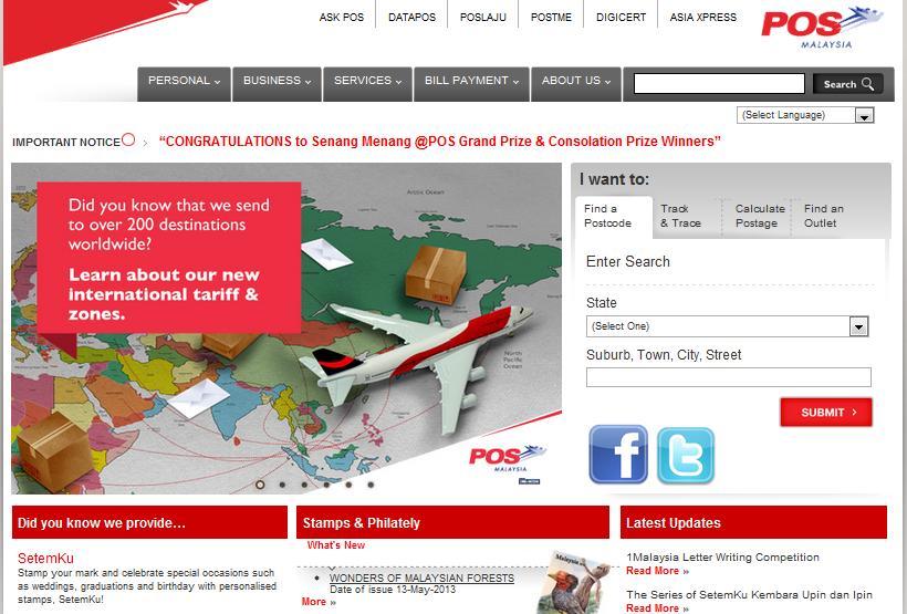10 1.2.7 Pos Malaysia (SMS) Figure 1.7 Pos Malaysia website Pos Malaysia is a provider of parcel and mail services in Malaysia. Other than websites, this company provides SMS functions.