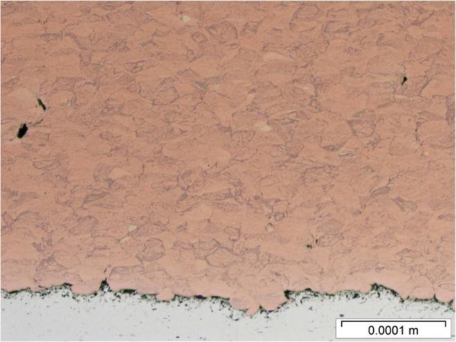 The upper two thirds of this suspension was used as the inoculum for testing. Figure 6 Cross sectional view of the wire arc sprayed copper deposit.