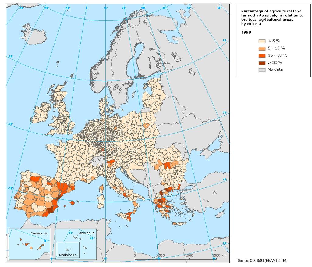 Results and assessment What does the indicator show from European to local level? Changes of area, thsd.