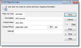 Figure 17: PO Frequency Codes window Setting Up Your Shipping Options (Ship Via Codes) You can create a Ship Via Code for each method by which you ship the items in your orders.