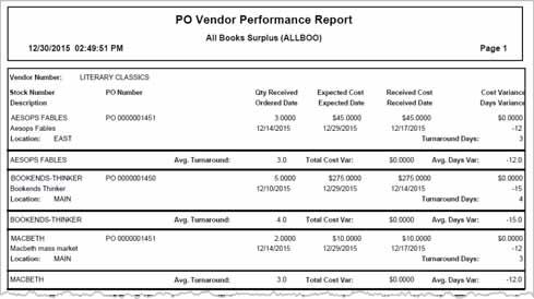 Figure 28: PO Vendor Performance Report History Report Use the History Report to view the history of items ordered through Purchase Order.