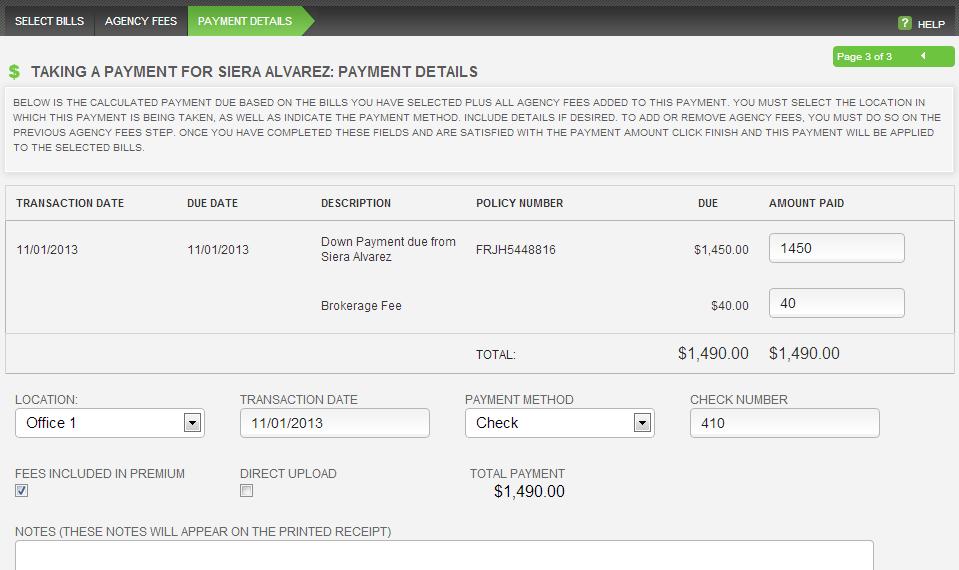 If agency fees are charged for taking the payment they should be entered in the next tab.