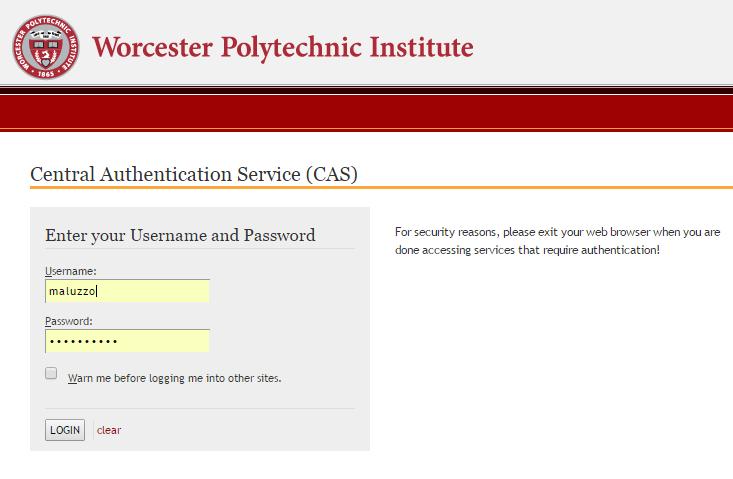 Use your WPI credentials to login.