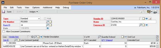 Purchase Order Entry Window Improvements Moved