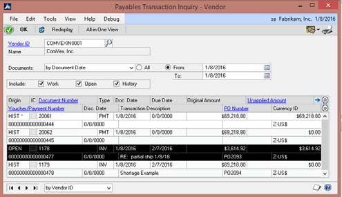Payables Transaction Inquiry - Vendor Default the Documents to be by Document Date when window opened or Vendor ID