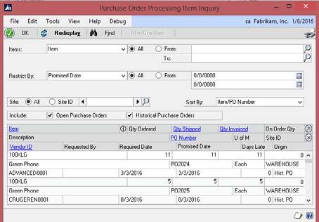 Purchase Order Processing Item Inquiry Defaulted the