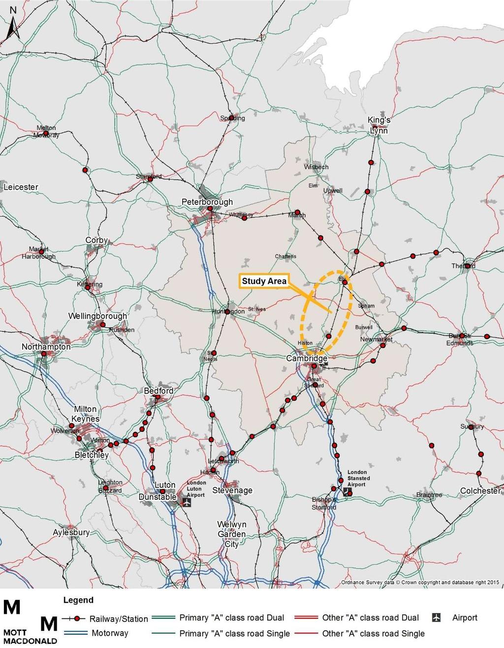 Mott MacDonald Ely to Transport Study 15 Figure 8: shire's strategic transport network Source: Ordnance Survey As is apparent from the map in Figure 8, the county is relatively well served by fixed