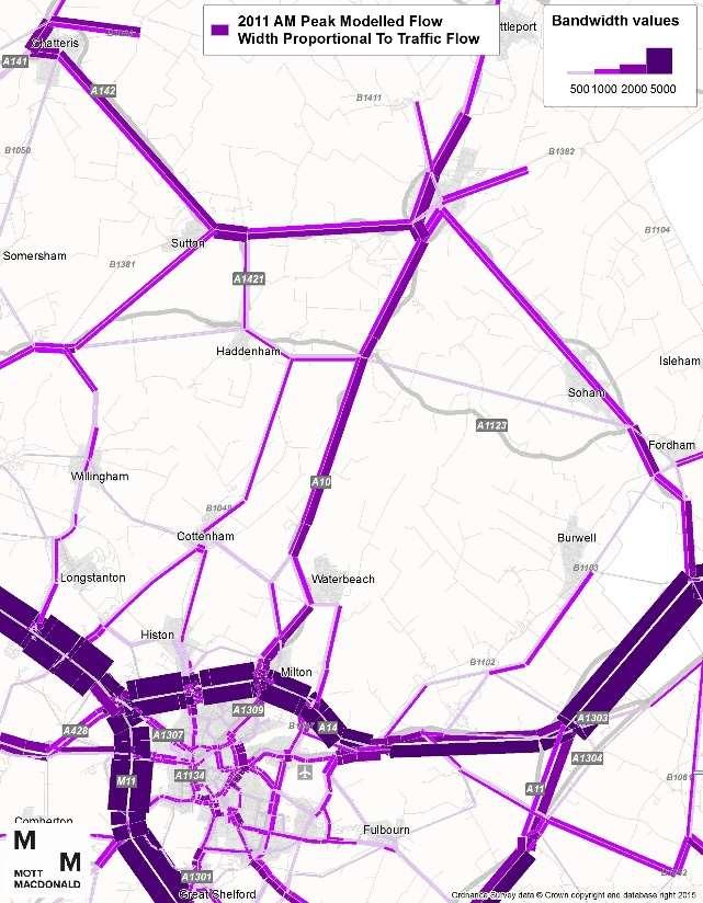 Mott MacDonald Ely to Transport Study 20 The most heavily used routes by far are the M11 between and London (via Stansted), A14 to Huntingdon (dual carriageway), and A14 to Newmarket (dual