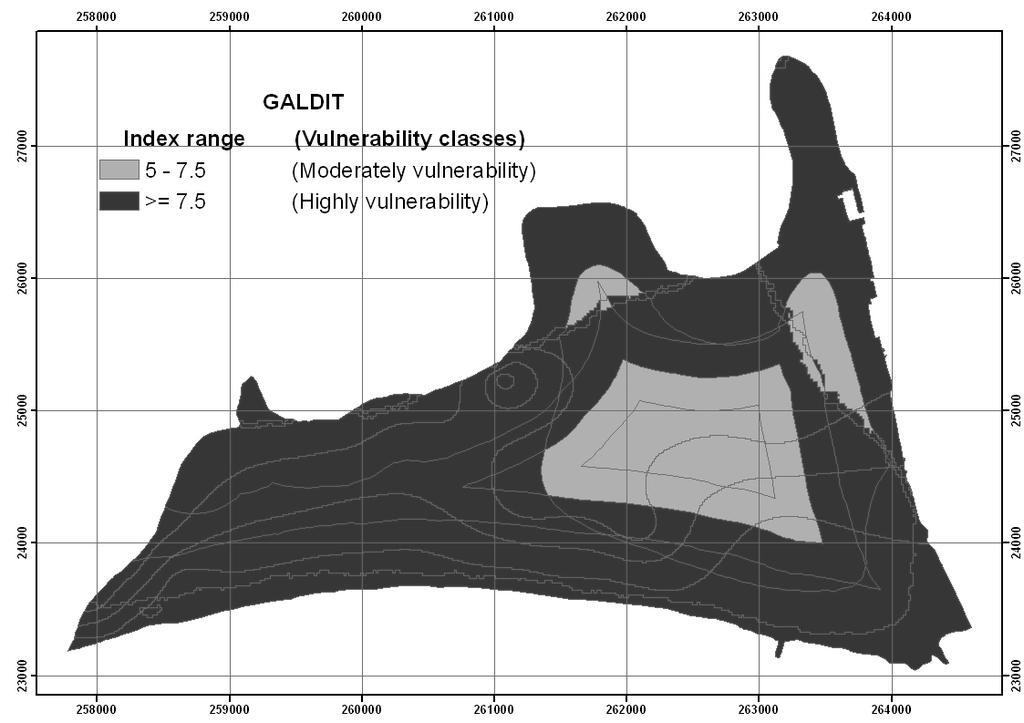 170 João Paulo Lobo Ferreira et al. Fig. 11 Computed GALDIT index for the first scenario (today s sea level). Fig. 12 Computed GALDIT index for the second scenario (sea level rises 0.